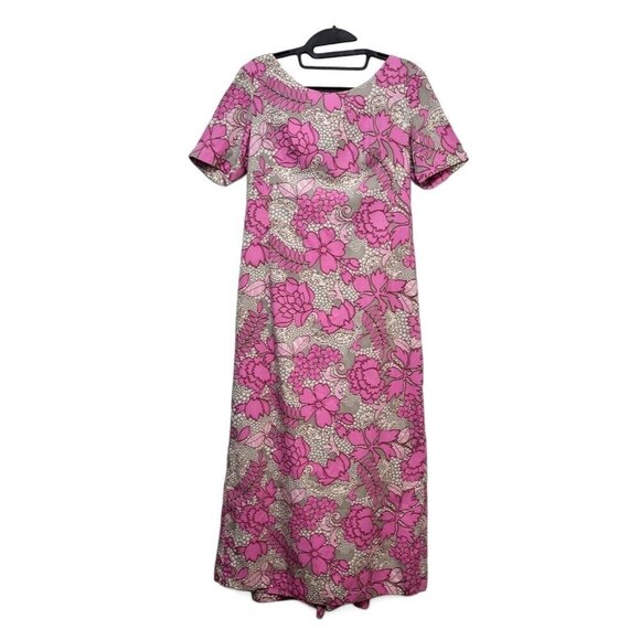 Vintage Kamehameha Floral Hawaiian Dress Pake Muu Long Maxi 1960s - Picture 1 of 12